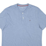 TOMMY HILFIGER Mens Blue Henley T-Shirt M Short Sleeve Crew Neck Cotton Blend