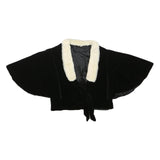 Womens Black Velvet & Cream Faux Fur Collar Cropped Jacket XXS Polyester Blend