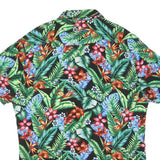Mens Black Tropical Floral Cotton Blend Short Sleeve Shirt L Vacation Beach