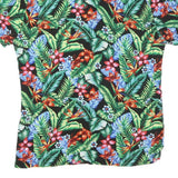 Mens Black Tropical Floral Cotton Blend Short Sleeve Shirt L Vacation Beach