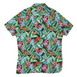 Mens Black Tropical Floral Cotton Blend Short Sleeve Shirt L Vacation Beach