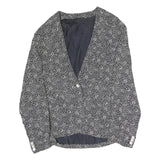 Womens Black & White Floral Jacket L Polyester Button Closure Classic Fit