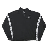 ADIDAS Womens Black & White Cotton Blend 1/4 Zip Sweatshirt UK 12 Logo Tape