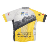 SUGOI Mens Yellow Grey Graphic Cycling T-Shirt L Short Sleeve Crew Neck Conquer