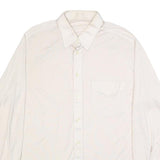 Mens White Plain Synthetic Shirt L Long Sleeve Button Closure Relaxed Fit