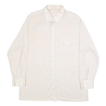Mens White Plain Synthetic Shirt L Long Sleeve Button Closure Relaxed Fit