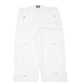 YES OR NO Mens Cotton Blend White Relaxed Zip Trousers W32 L31 Cargo Style