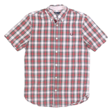FRED PERRY Mens Red & White Plaid Shirt S Button Down Short Sleeve Casual