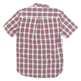 FRED PERRY Mens Red & White Plaid Shirt S Button Down Short Sleeve Casual
