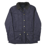 BARBOUR Womens Navy Quilted Jacket UK 10 Polyester Blend Zip Classic Outerwear