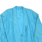 Womens Blue Textured Button Jacket L Polyester Blend Classic Relaxed Fit