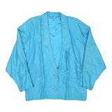 Womens Blue Textured Button Jacket L Polyester Blend Classic Relaxed Fit