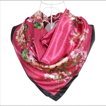 Anyyou Fashion Premium Satin Square Scarf – Elegant Floral Silk-Feel Neckwrap for Women