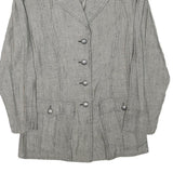 VITAMIN Mens Grey Linen Blend Jacket S Button Plain Lightweight Stylish Vintage