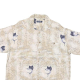 PURITAN Mens Beige Rayon L Fishing Print Shirt Short Sleeve Casual Summer