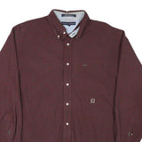 TOMMY HILFIGER Mens Maroon Check Shirt L Button Down Casual Cotton Blend