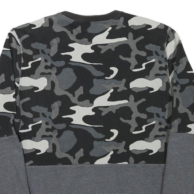 CHAMPION Mens Black & Grey Camouflage Logo Crew Neck S Cotton Blend Sweatshirt