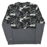 CHAMPION Mens Black & Grey Camouflage Logo Crew Neck S Cotton Blend Sweatshirt