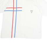 Mens White Cotton Shirt XL Red & Blue Stripe Chest Pocket Button Collar Casual