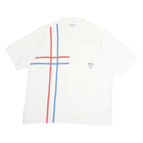 Mens White Cotton Shirt XL Red & Blue Stripe Chest Pocket Button Collar Casual