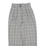 Womens Grey Checked Regular Fit Tapered Trousers W24 L25 Stylish Tailored