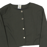 Womens Black Green Jacket L Cotton Blend Button Check Crop Top Retro