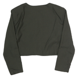 Womens Black Green Jacket L Cotton Blend Button Check Crop Top Retro