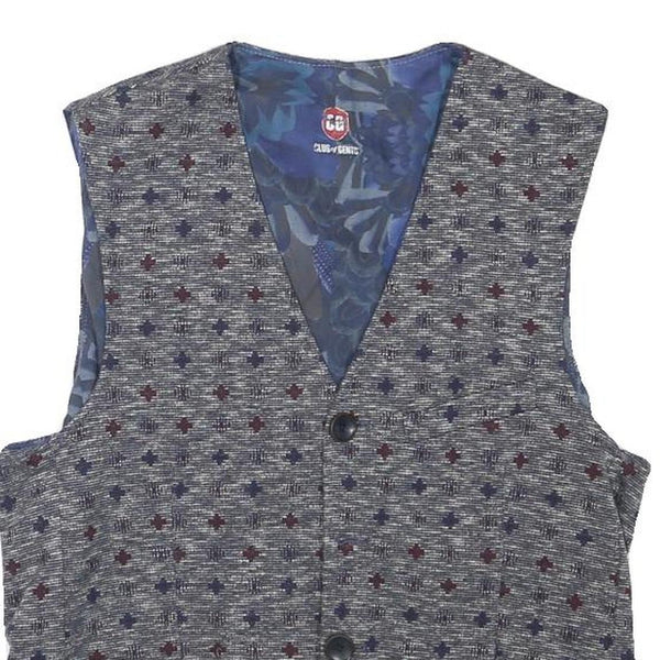 CLUB OF GENTS Mens Grey Blue Patterned Waistcoat XXS Polyester Blend Button
