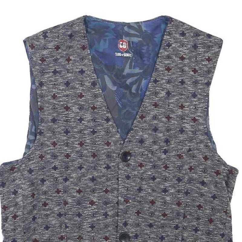 CLUB OF GENTS Mens Grey Blue Patterned Waistcoat XXS Polyester Blend Button