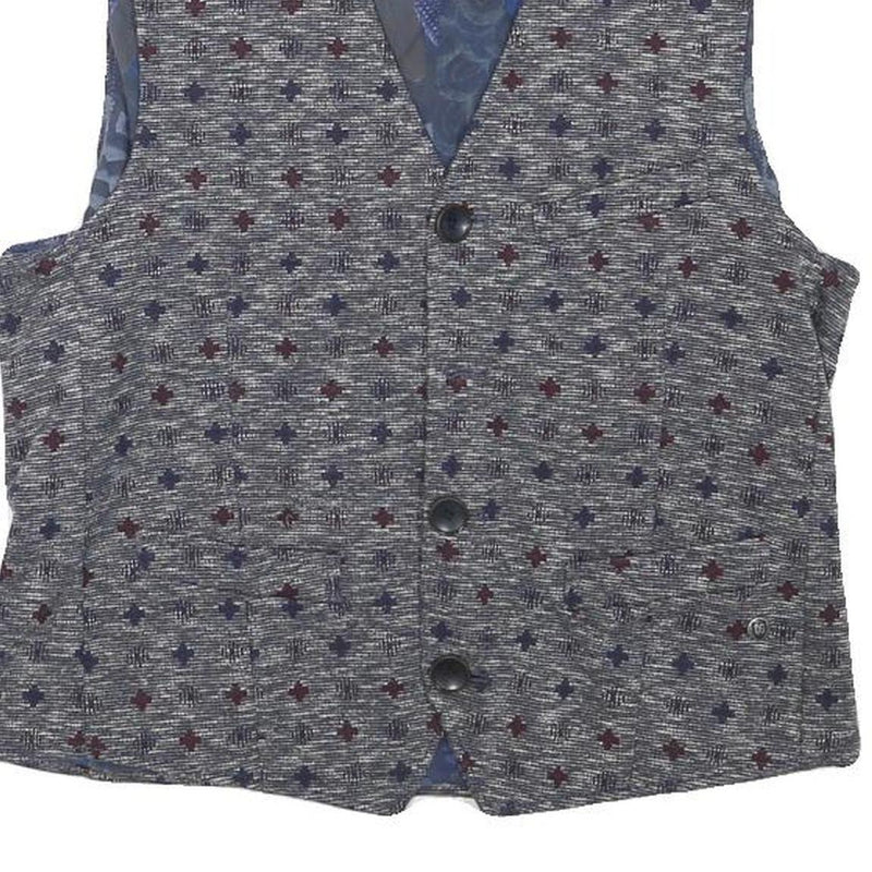 CLUB OF GENTS Mens Grey Blue Patterned Waistcoat XXS Polyester Blend Button