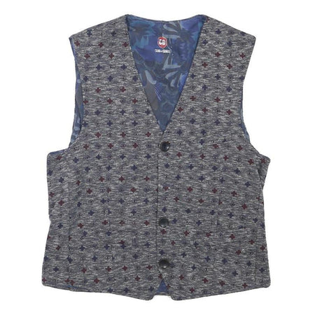 CLUB OF GENTS Mens Grey Blue Patterned Waistcoat XXS Polyester Blend Button