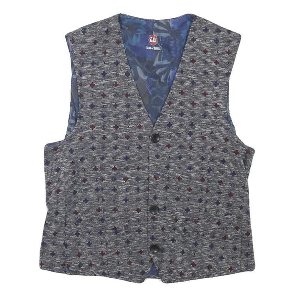 CLUB OF GENTS Mens Grey Blue Patterned Waistcoat XXS Polyester Blend Button