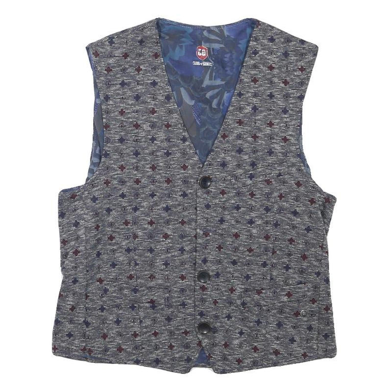 CLUB OF GENTS Mens Grey Blue Patterned Waistcoat XXS Polyester Blend Button