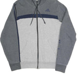 ADIDAS Mens Grey & Navy Full Zip Hoodie S Casual Sports Sweatshirt