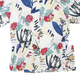 Womens White Floral Print Shirt Short Sleeve Collared L Relaxed Fit Casual