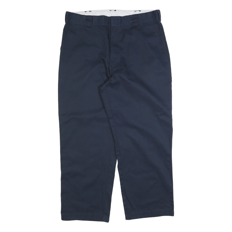 DICKIES Mens Cotton Blend Navy Regular Straight Trousers W40 L30 Workwear Zip
