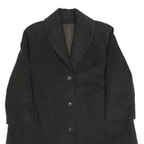 Womens Black Wool Blend Button Jacket UK 12 Classic Coat Plain Elegant