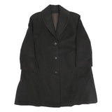Womens Black Wool Blend Button Jacket UK 12 Classic Coat Plain Elegant