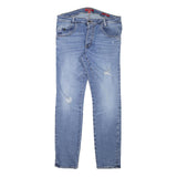 GUESS Mens Slim Blue Denim Jeans W33 L31 Distressed Cotton Blend Button Closure