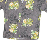 Mens Grey & Yellow Floral Pattern Polyester Blend Shirt M Casual Short Sleeve