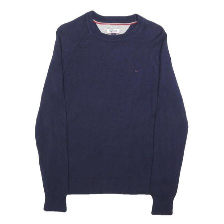 TOMMY HILFIGER Womens Blue Plain Wool Blend Jumper Crew Neck Tight Knit M