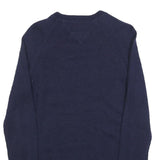 TOMMY HILFIGER Womens Blue Plain Wool Blend Jumper Crew Neck Tight Knit M