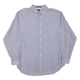 TOMMY HILFIGER Mens Blue & White Stripe Cotton Blend Shirt L Button Down Pocket