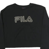 FILA Womens Black Crop Crew Neck Sweatshirt S Striped Logo Casual