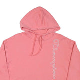 CHAMPION Womens Pink Cotton Blend Pullover Hoodie L Cropped Drawstring