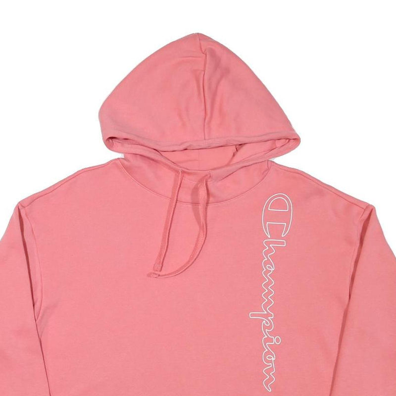 CHAMPION Womens Pink Cotton Blend Pullover Hoodie L Cropped Drawstring