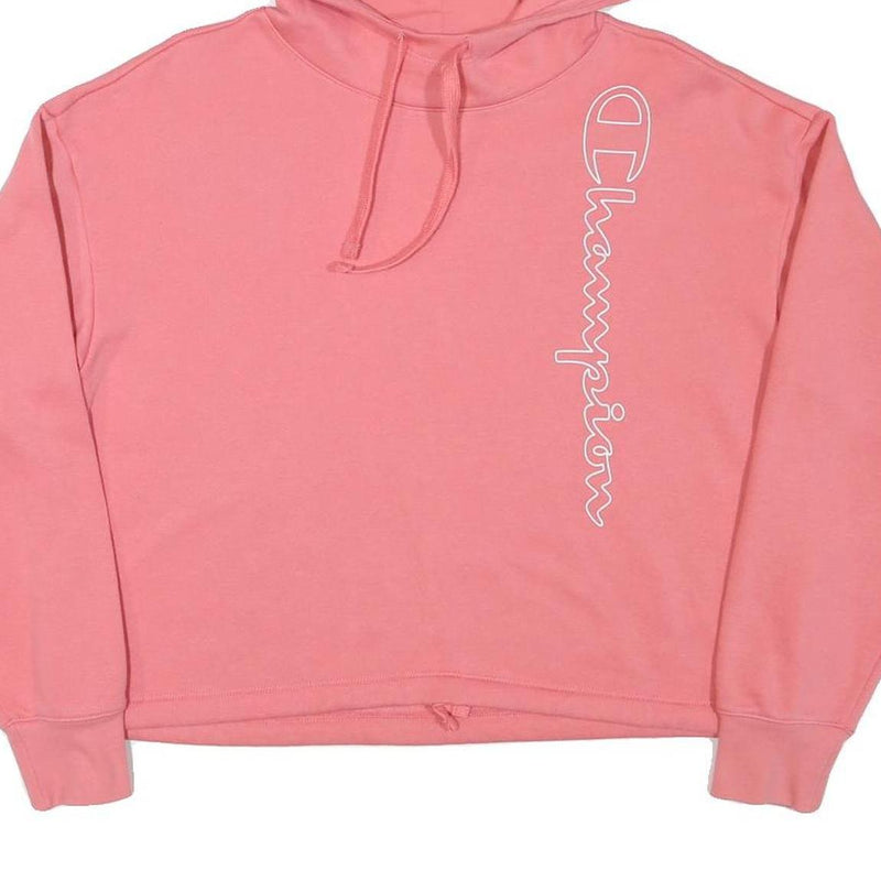 CHAMPION Womens Pink Cotton Blend Pullover Hoodie L Cropped Drawstring