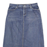 CATO Womens Blue Denim Pencil Midi Cotton Skirt L Embellished Pockets Zip