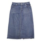 CATO Womens Blue Denim Pencil Midi Cotton Skirt L Embellished Pockets Zip