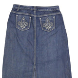 CATO Womens Blue Denim Pencil Midi Cotton Skirt L Embellished Pockets Zip